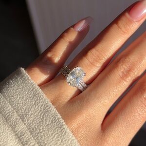 7.18cttw 4.5ct center oval cut moissanite eternity wedding set sz 6